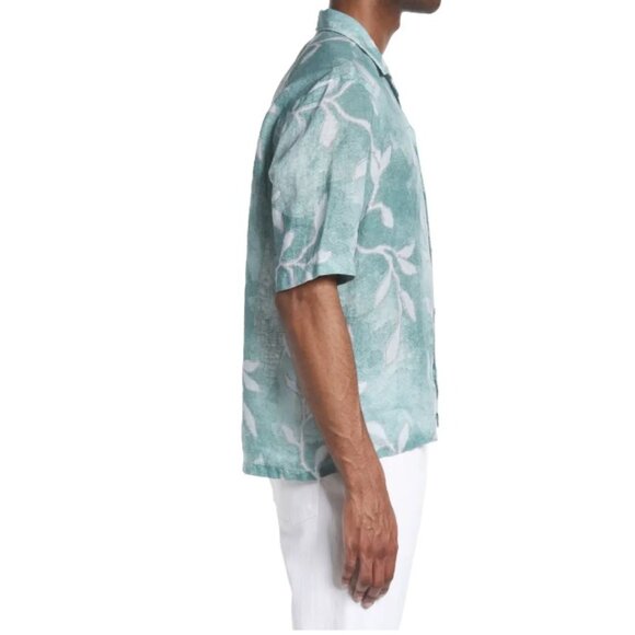 BOSS Lars Palm Frond Linen Short Sleeve Button-Up Shirt Summer,Size Medium,NEW - Picture 2 of 16